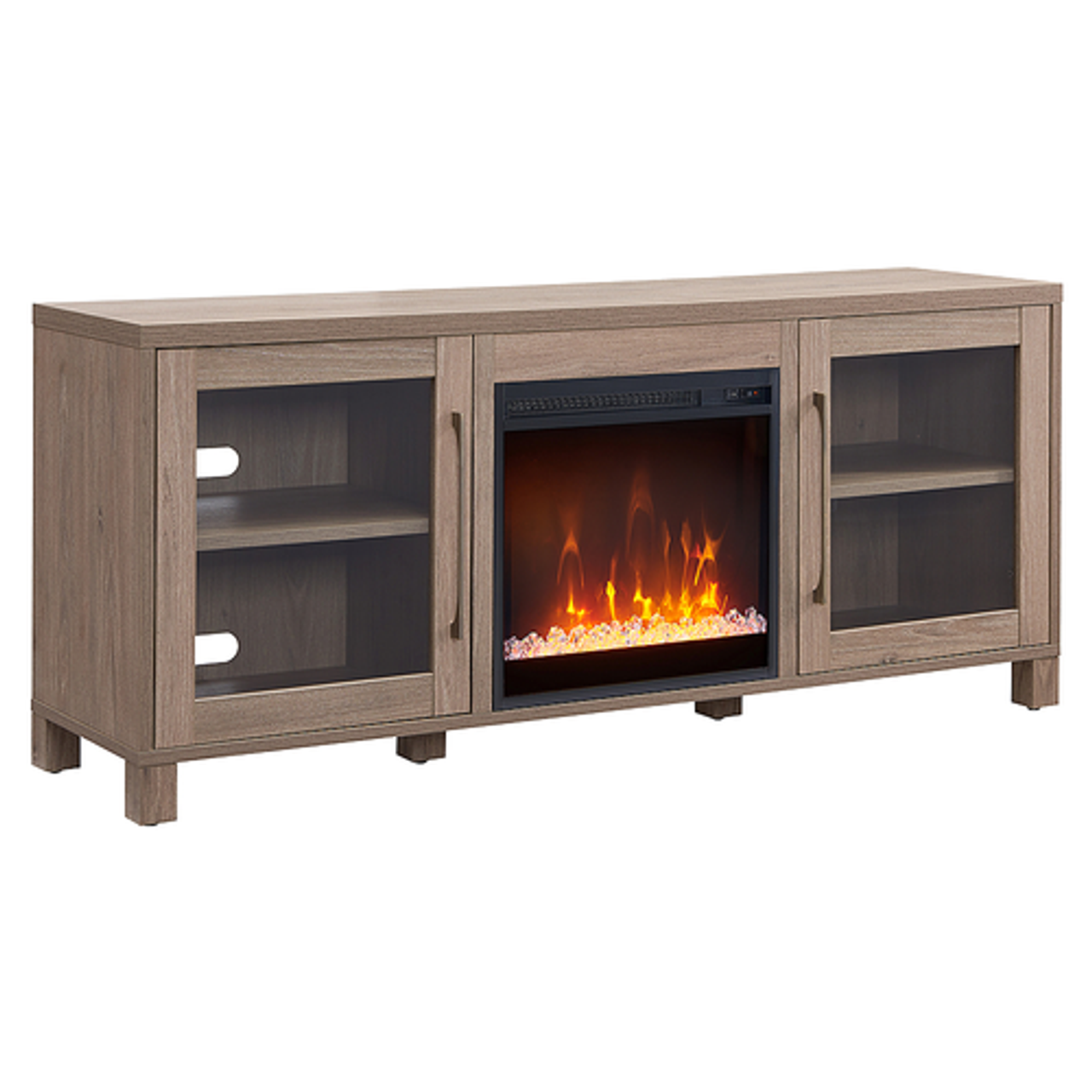 Camden&Wells - Quincy Crystal Fireplace TV Stand for TVs up to 65" - Antiqued Gray Oak