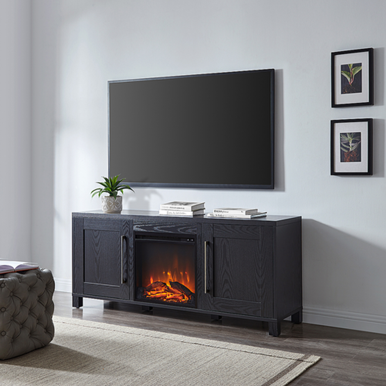 Camden&Wells - Chabot Log Fireplace TV Stand for TVs up to 65" - Black Grain