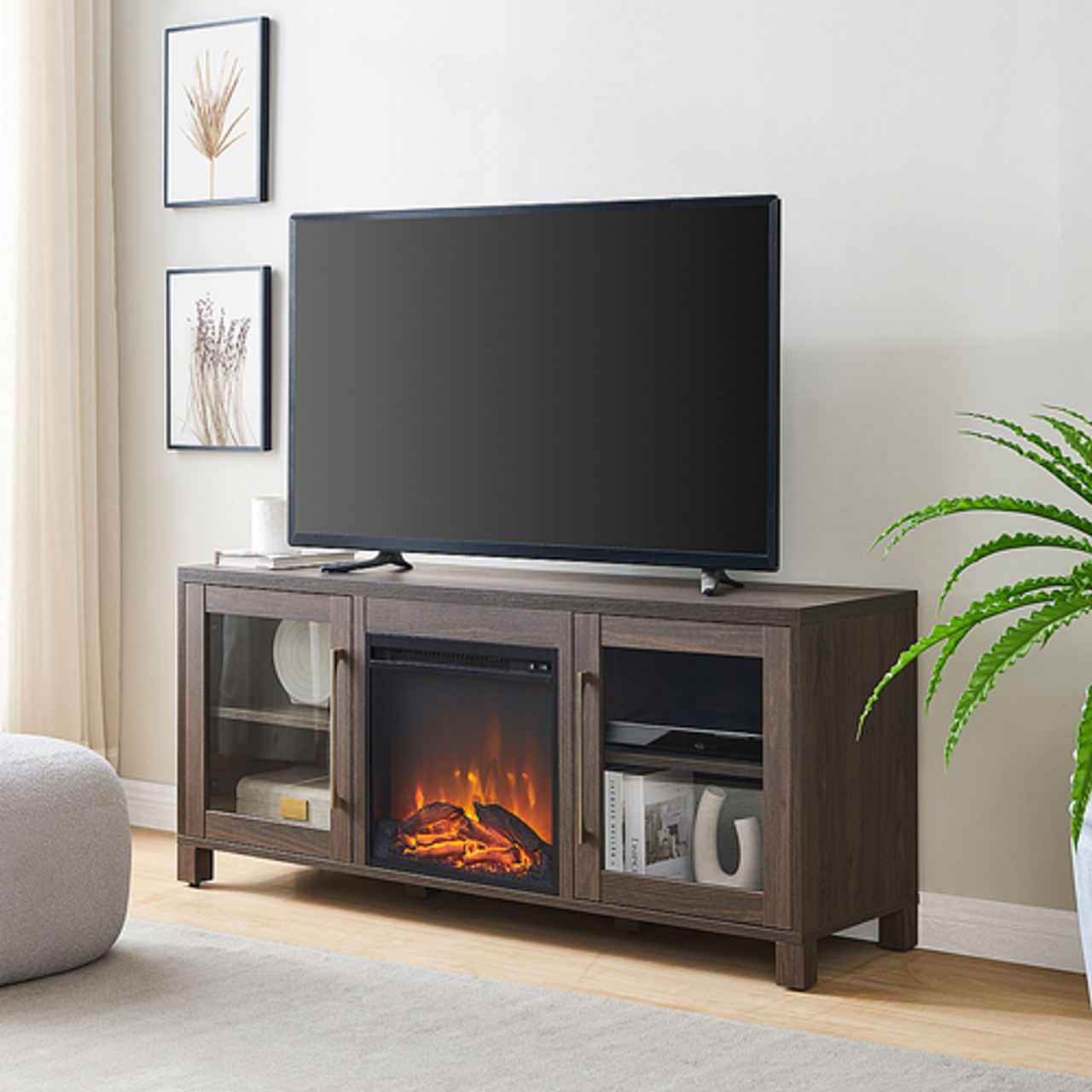 Camden&Wells - Quincy Crystal Fireplace TV Stand for TVs up to 65" - Alder Brown