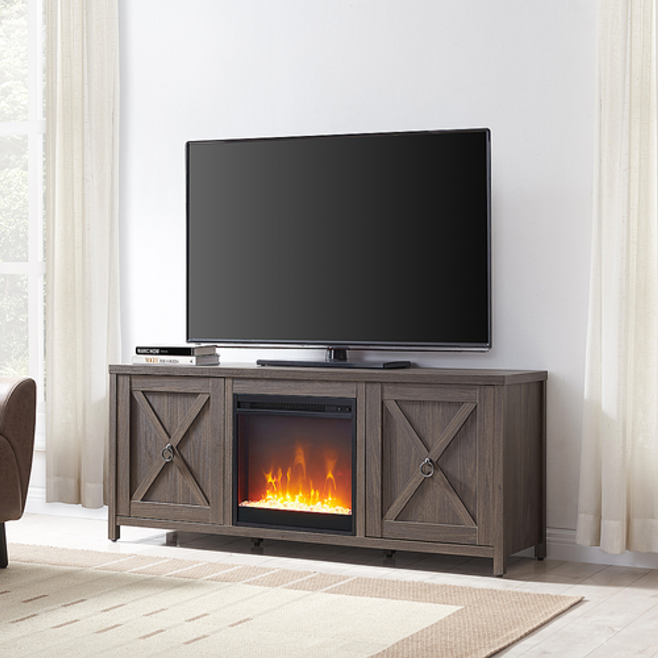 Camden&Wells - Granger Crystal Fireplace TV Stand for TVs up to 65" - Alder Brown
