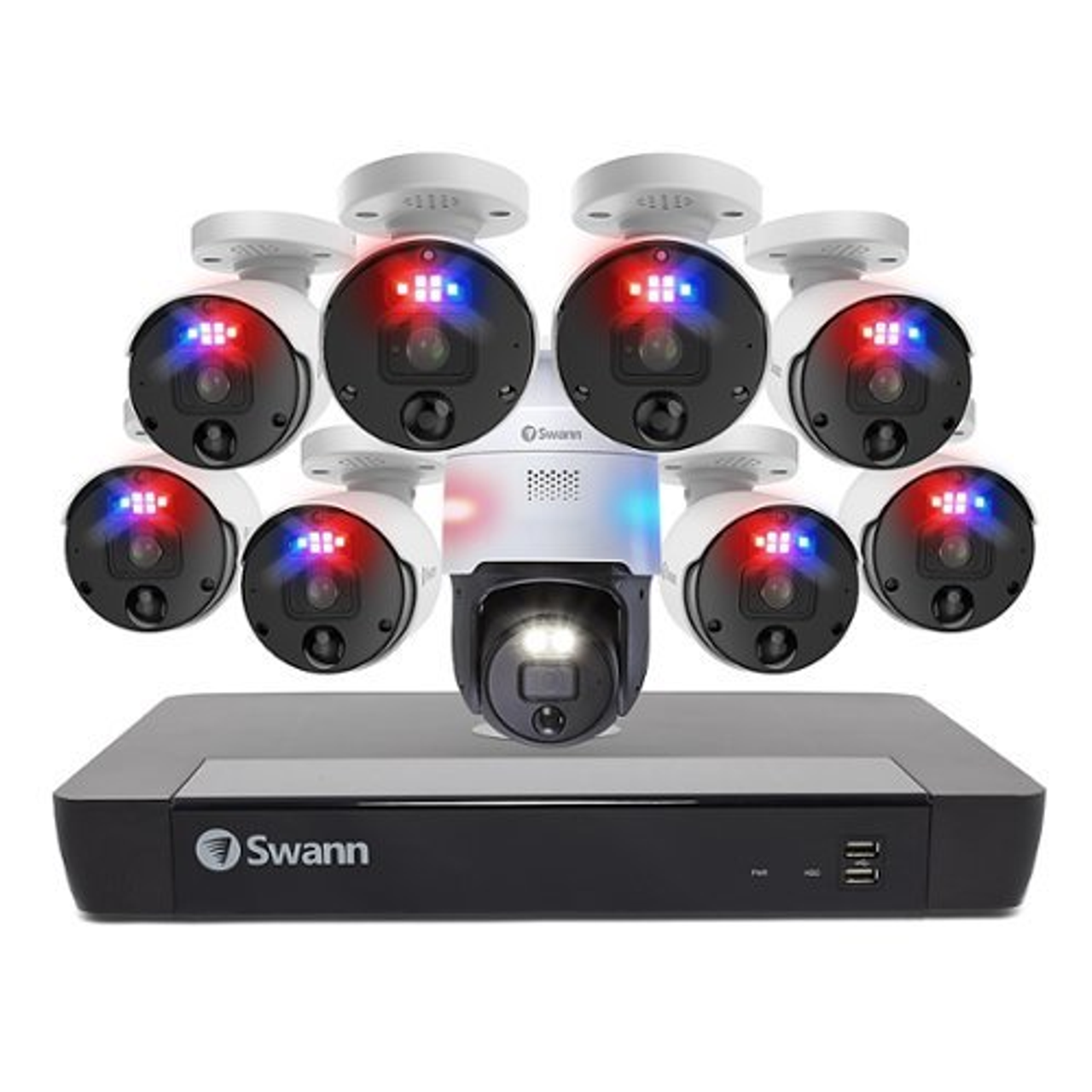 Swann - Enforcer NVR 16 Channel with 8 Enforcer Bullet 4K Cameras with PT900 4K Pan and Tilt Camera - White