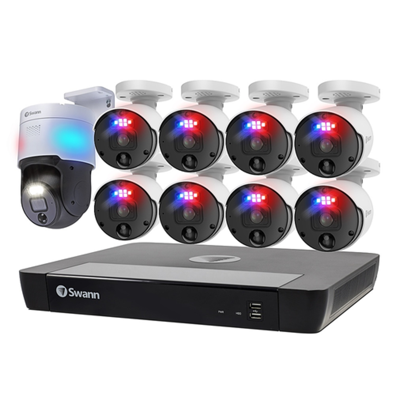 Swann - Enforcer NVR 16 Channel with 8 Enforcer Bullet 4K Cameras with PT900 4K Pan and Tilt Camera - White