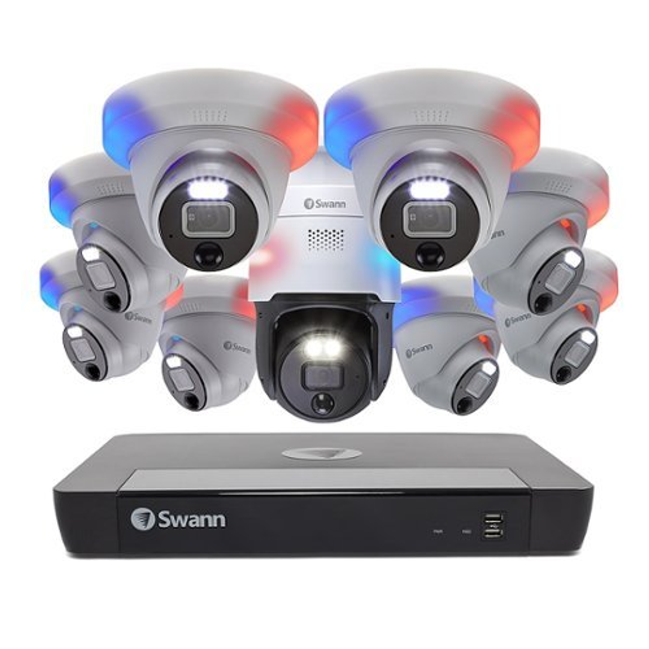 Swann - Enforcer NVR 16 Channel with 8 Enforcer Dome 12 MP Cameras with PT900 4K Pan and Tilt Camera - White