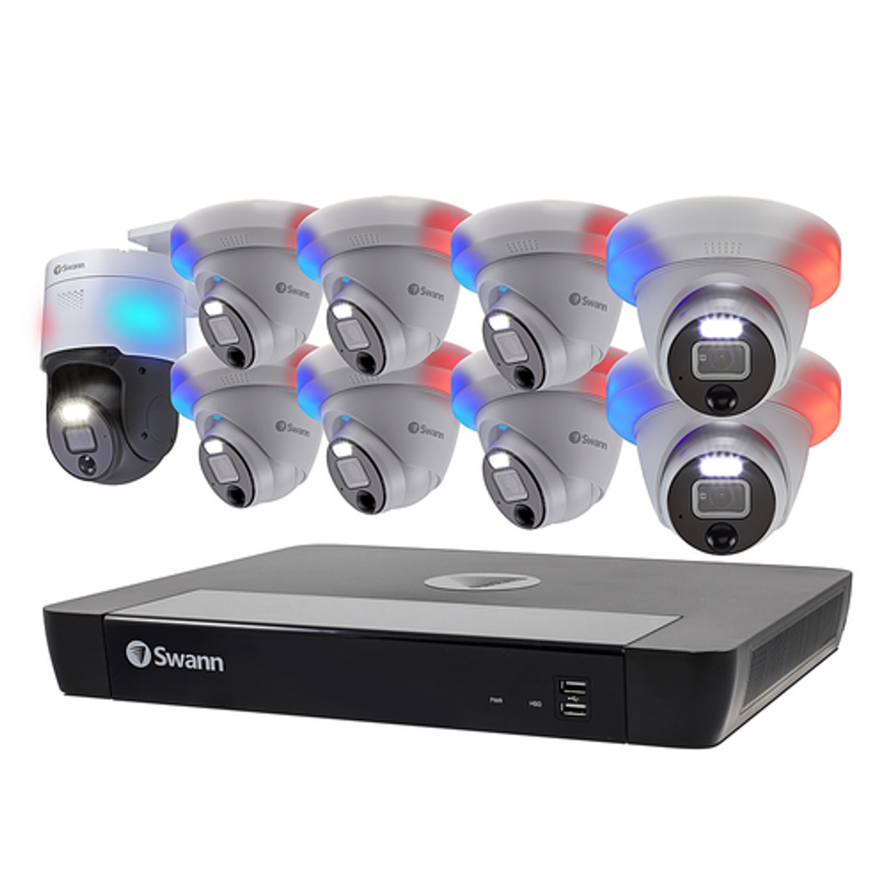 Swann - Enforcer NVR 16 Channel with 8 Enforcer Dome 12 MP Cameras with PT900 4K Pan and Tilt Camera - White