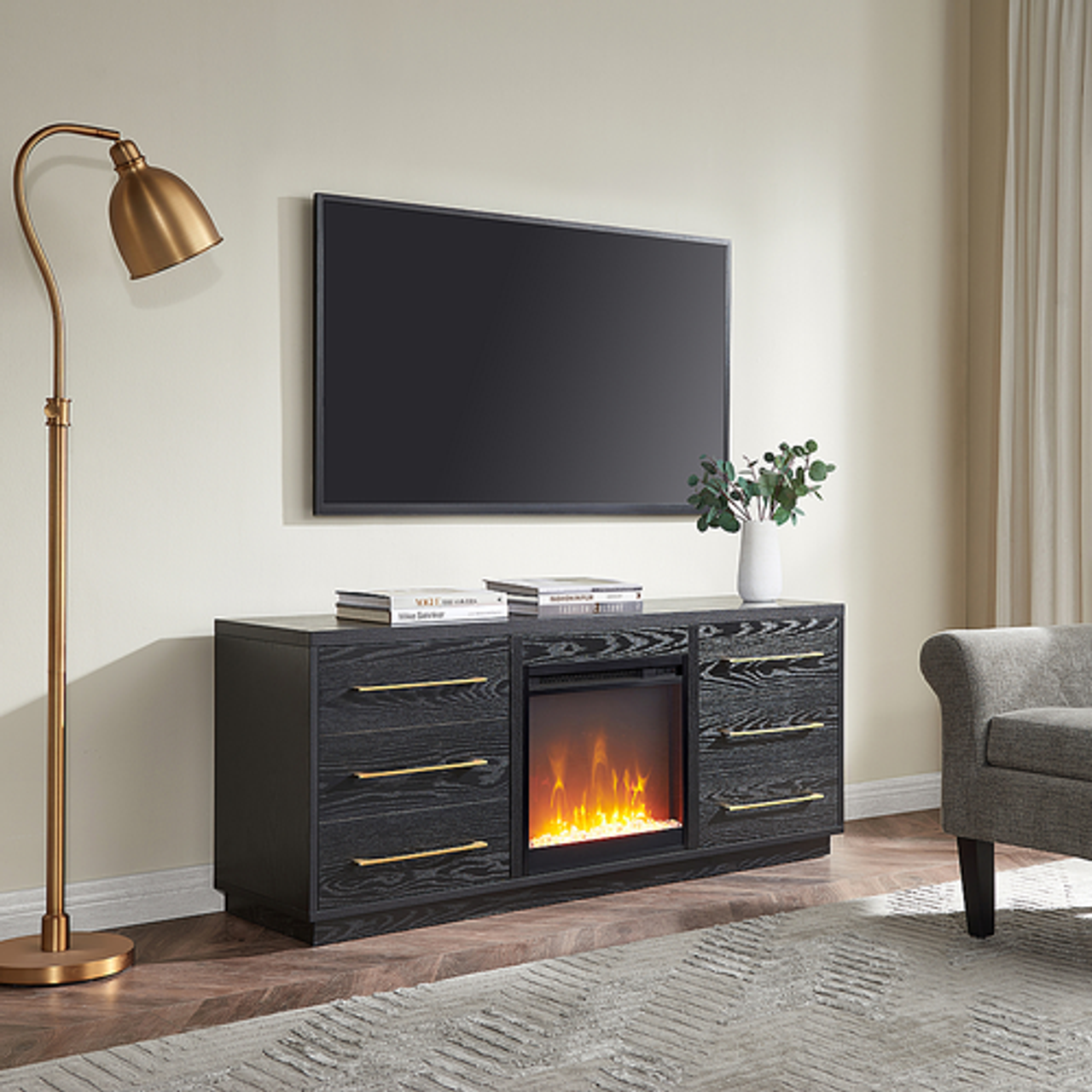 Camden&Wells - Greer Crystal Fireplace TV Stand for TVs up to 65" - Black Grain