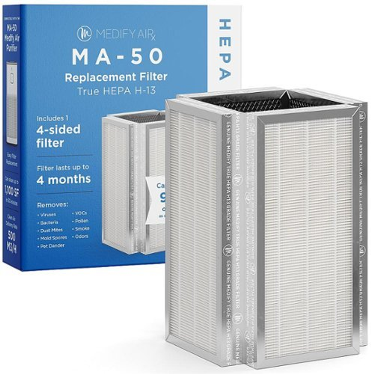 Medify Air - Medify MA-50 Genuine Replacement Filter | H13 HEPA, and Activated Carbon for 99.9% Removal | 1-Pack - Silver