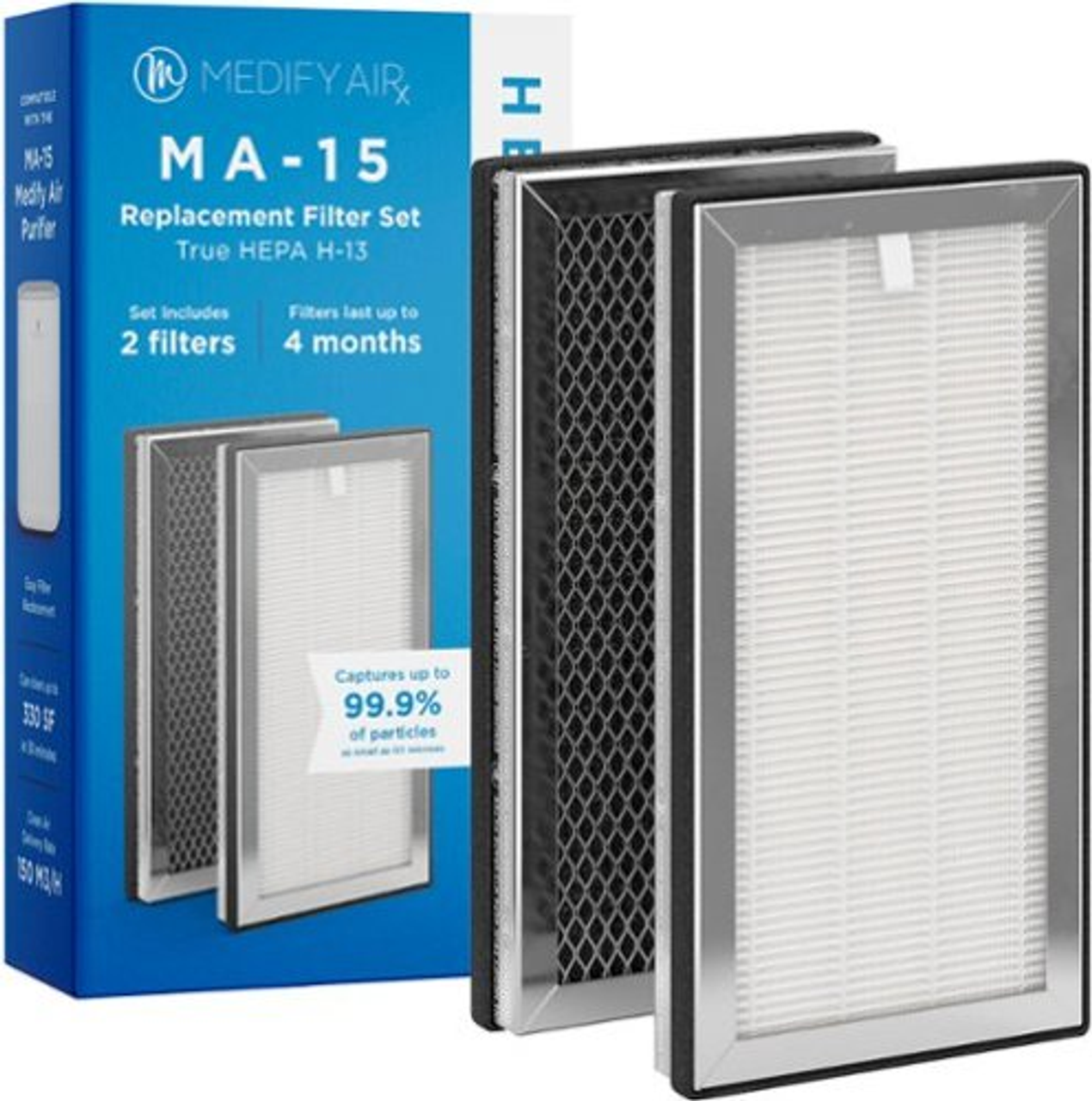 Medify Air - Medify MA-15 Genuine Replacement Filter | H13 HEPA, and Activated Carbon for 99.9% Removal | 1-Pack - Silver