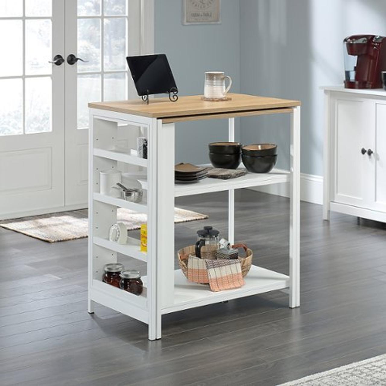 Sauder - Kitchen Island Baltic Oak/white cart - White