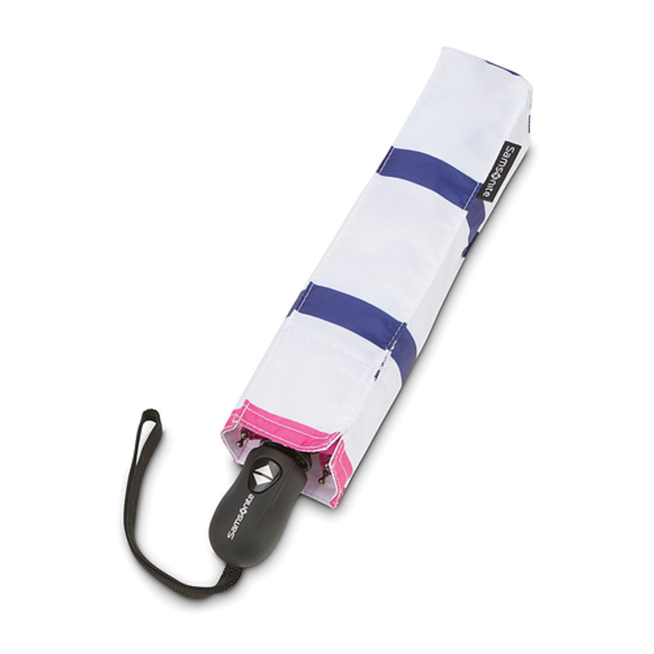 Samsonite - Compact Auto Open/Close Umbrella - White/Blue/Pink Stripe