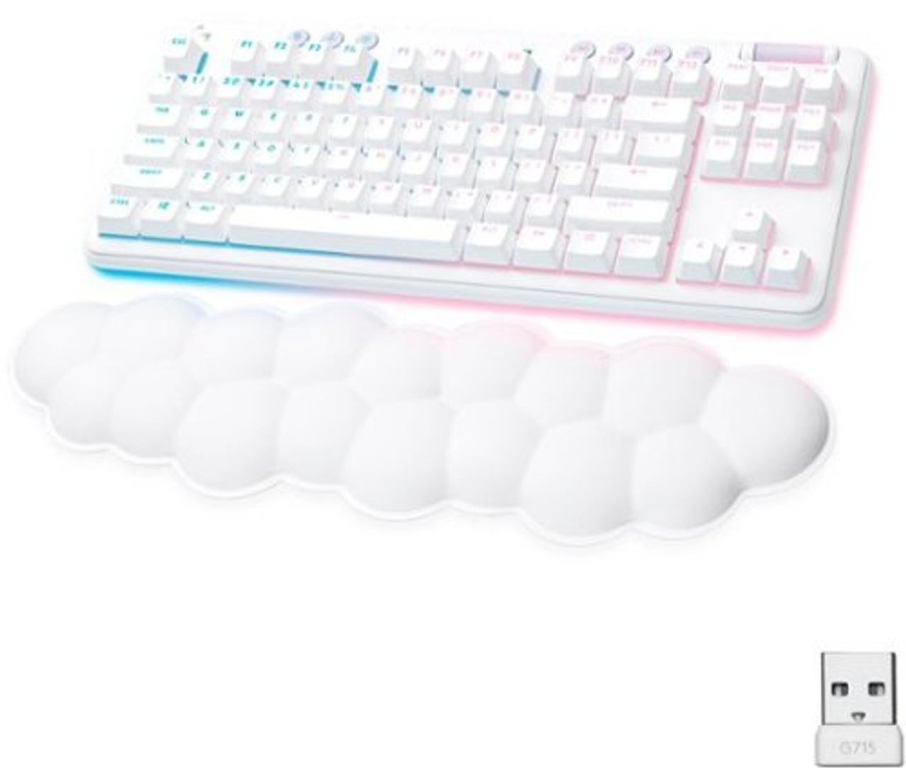 Logitech - G715 TKL Wireless Mechanical Clicky Switch Gaming Keyboard for PC/Mac with Palm Rest Included - White Mist