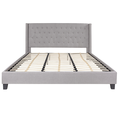 Flash Furniture - Riverdale Tufted Upholstered Platform Bed with Accent Nail Trimmed Extended Sides - Light Gray