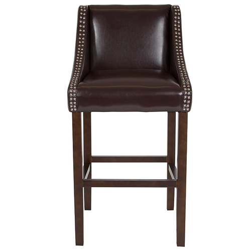 Flash Furniture - 2 Pk. Carmel Series 30" High Transitional Walnut Barstool with Accent Nail Trim - Brown LeatherSoft
