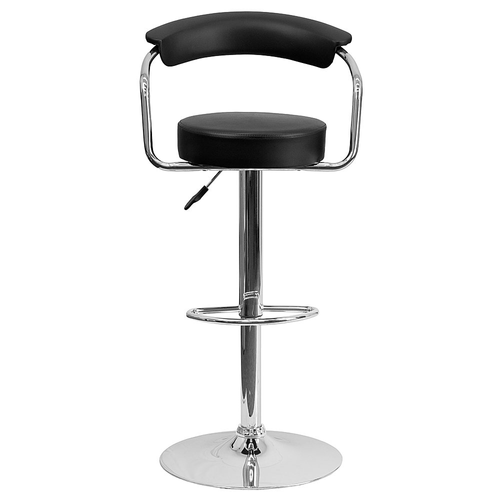 Flash Furniture - 2 Pack Contemporary Vinyl Adjustable Height Barstool with Arms and Chrome Base - Black