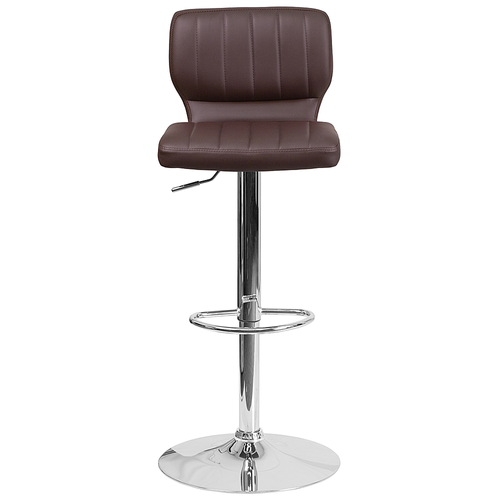 Flash Furniture - 2 Pack Contemporary Vinyl Adjustable Height Barstool with Vertical Stitch Back and Chrome Base - Brown Vinyl