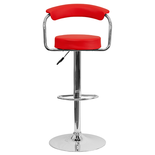 Flash Furniture - 2 Pack Contemporary Vinyl Adjustable Height Barstool with Arms and Chrome Base - Red