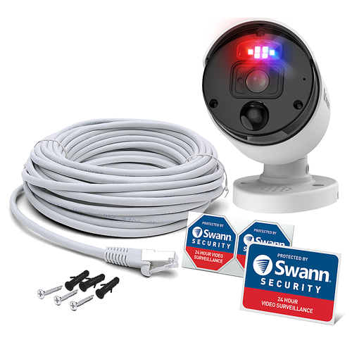 Swann - Pro Enforcer Indoor/Outdoor PoE Wired 12MP UHD NVR Add-On Home Security Bullet Camera - White