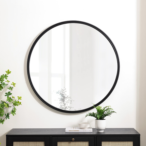 Walker Edison - Modern Minimalist Round Wall Mirror - Black