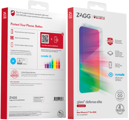 ZAGG - InvisibleShield Glass+ Defense Elite VisionGuard Blue Light Filtering Screen Protector for Apple iPhone 14 Pro Max