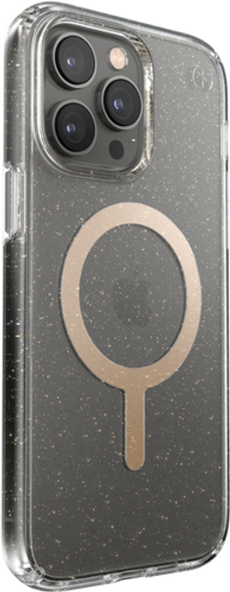 Speck - Presidio Perfect-Clear Case with MagSafe for Apple iPhone 14 Pro Max - Gold Glitter