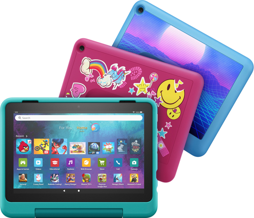 Amazon - Fire HD 8 Kids Pro tablet, 8" HD display, ages 6-12, 30% faster processor, Kid-Friendly Case, 32 GB, (2022 release) - Cyber Sky