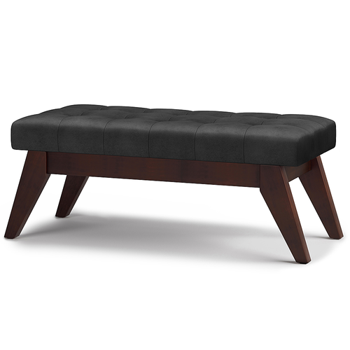 Simpli Home - Draper Mid Century Tufted Ottoman Bench - Distressed Black