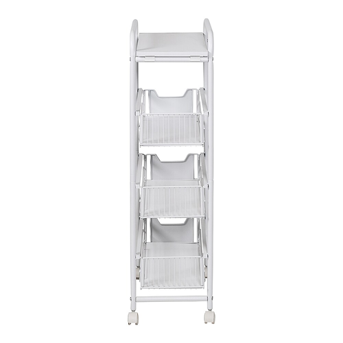 Honey-Can-Do - 4-Tier Slim Rolling Cart with Drawers - White
