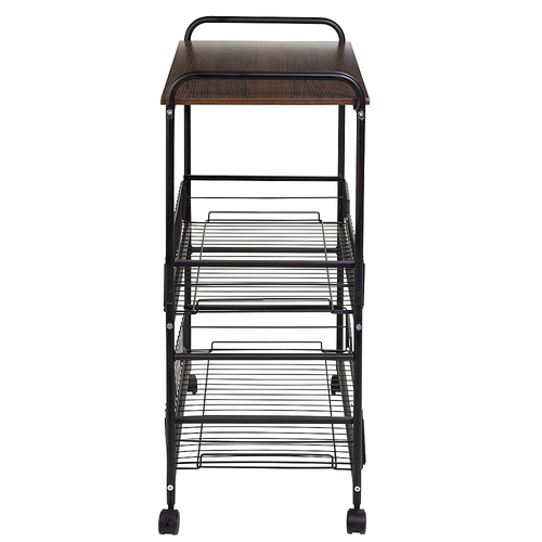 Honey-Can-Do - 3-Tier Rolling Cart with Wood Shelf and Pull-Out Baskets - Black/Brown