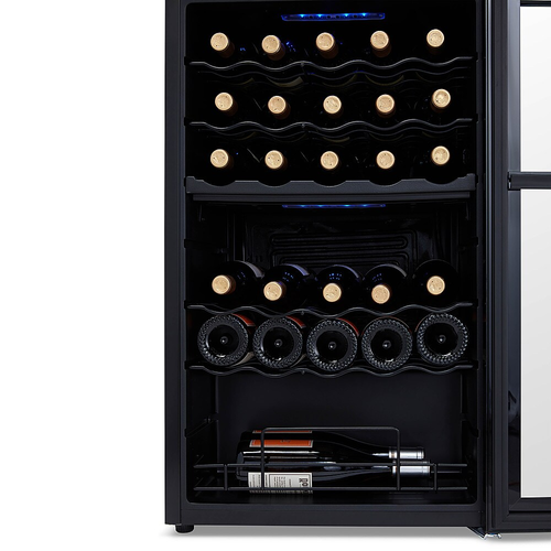 NewAir - 34-Bottle Dual Zone Wine Cooler with Mirrored Double-Layer Glass Door & Compressor Cooling, Digital Temperature Control - Black