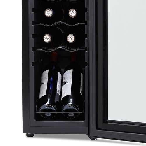 NewAir - 12-Bottle Wine Cooler with Mirrored Double-Layer Tempered Glass Door & Compressor Cooling, Digital Temperature Control - Black