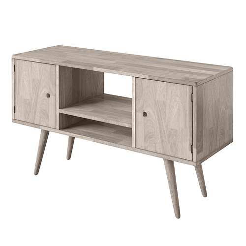 Handy Living - Rhodes Mid-Century Modern Wood Entertainment Cabinet with Doors - White Wash