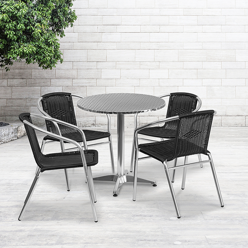 Flash Furniture - Lila Outdoor Round Contemporary Aluminum 5 Patio Table and Chair Set - Black