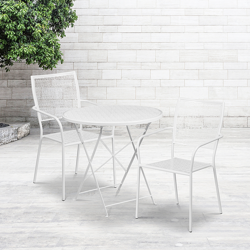Flash Furniture - Oia Outdoor Round Contemporary Metal 3 Patio Table and Chair Set - White