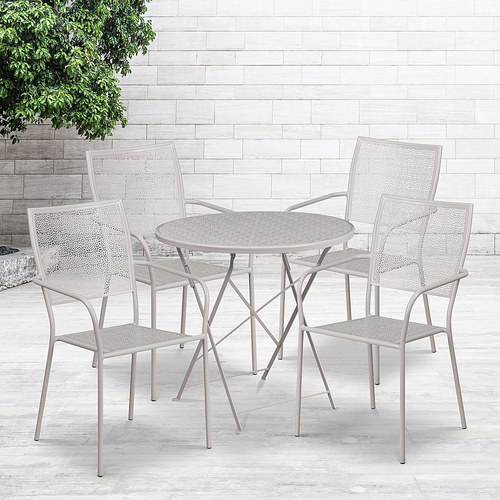 Flash Furniture - Oia Outdoor Round Contemporary Metal 5 Patio Table and Chair Set - Light Gray