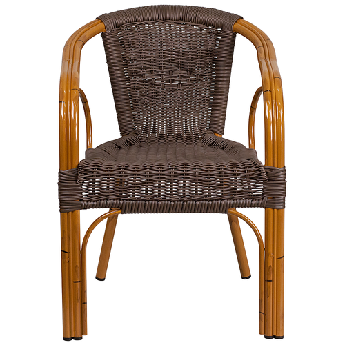 Flash Furniture - Lila Patio Chair - Dark Brown Rattan/Red Bamboo-Aluminum Frame