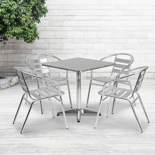 Flash Furniture - Lila Outdoor Square Contemporary 5 Patio Table and Chair Set - Aluminum