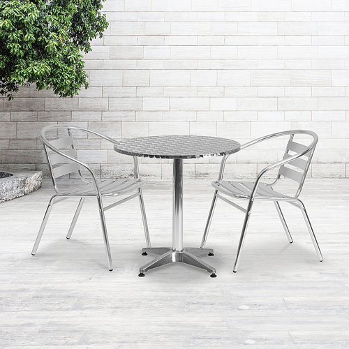 Flash Furniture - Lila Outdoor Round Contemporary 3 Patio Table and Chair Set - Aluminum