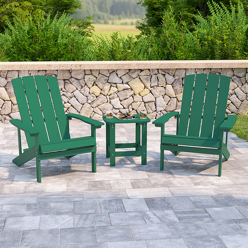 Flash Furniture - Charlestown Outdoor Rectangle Cottage Resin 3 Adirondack Chair and Side Table - Green