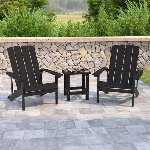 Flash Furniture - Charlestown Outdoor Rectangle Cottage Resin 3 Adirondack Chair and Side Table - Black