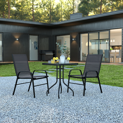 Flash Furniture - Brazos Outdoor Square Contemporary  3 Patio Table and Chair Set - Black
