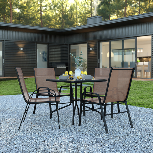 Flash Furniture - Brazos Outdoor Square Contemporary  5 Patio Table and Chair Set - Brown