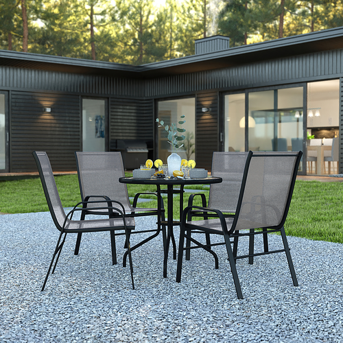 Flash Furniture - Brazos Outdoor Round Contemporary  5 Patio Table and Chair Set - Gray