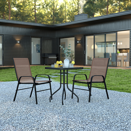 Flash Furniture - Brazos Outdoor Square Contemporary  3 Patio Table and Chair Set - Brown