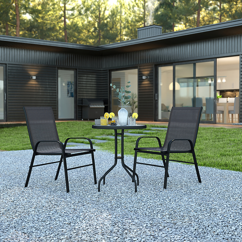 Flash Furniture - Brazos Outdoor Round Contemporary  3 Patio Table and Chair Set - Black