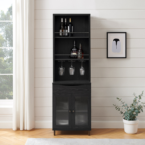 Walker Edison - Contemporary Glass-Door Bar Cabinet - Graphite