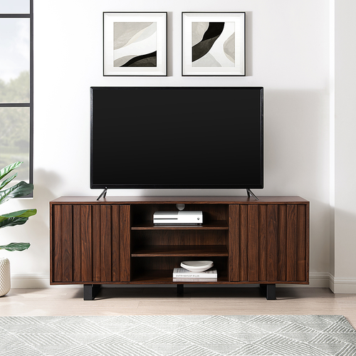 Walker Edison - Modern Paneled-Door TV Cabinet for TVs up to 65” - Dark Walnut