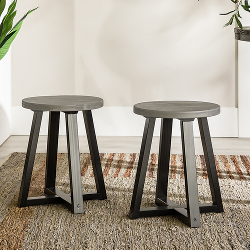 Walker Edison - Rustic Distressed Counter-Height Solid Wood Dining Stool - Grey