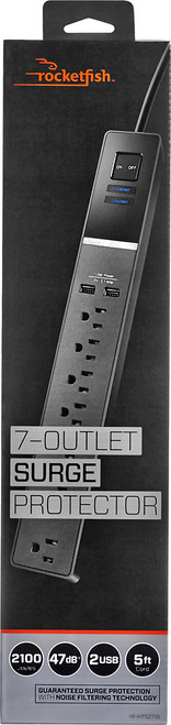 Rocketfish™ - 7-Outlet/2-USB Surge Protector Strip - Black
