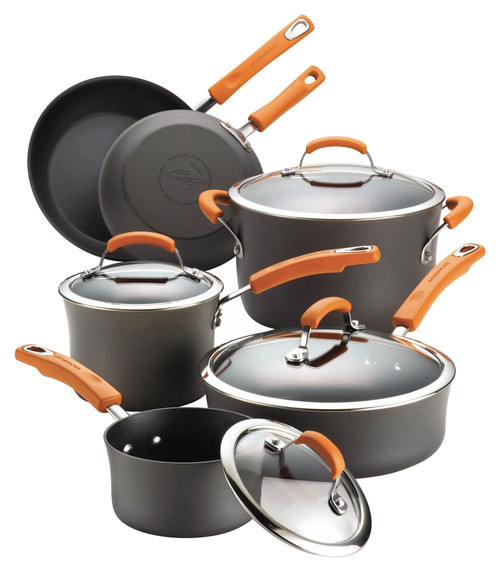 Rachael Ray - 10-Piece Nonstick Cookware Set - Gray/Orange