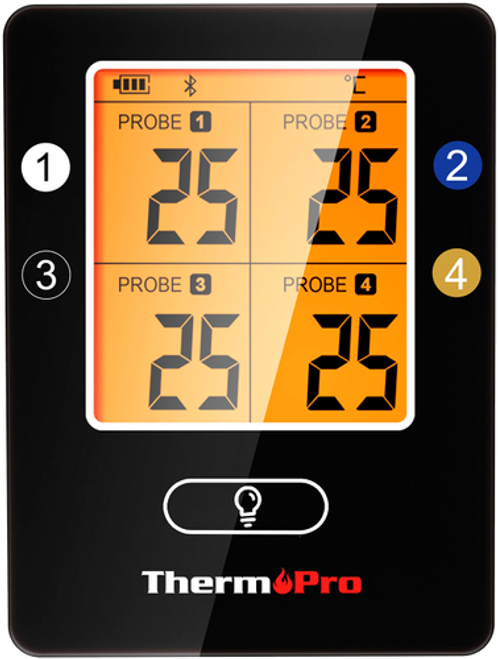 ThermoPro - Bluetooth 4 Probes Wireless Food Thermometer - Black/Red