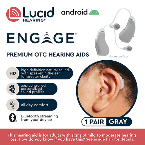 Lucid Hearing - OTC Engage Premium Hearing Aids Android - Grey